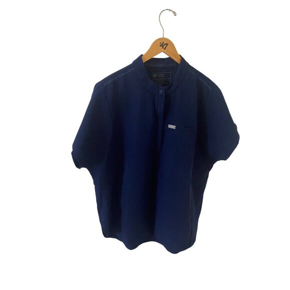 Figs Tops - Figs Mens Medical Nursing Short Sleeve Button Up Mock Neck Top - XL
